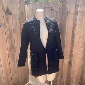 Zara black tweed long blazer jacket size XS